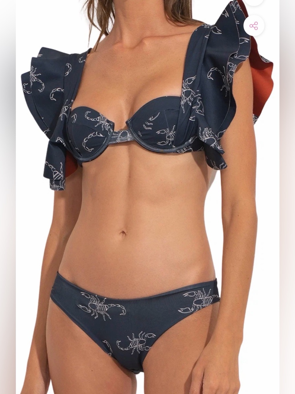 Ancora Navy Blue Scorpio Bikini Set Ruffle Top Size L / Bottom Size M Scorpion